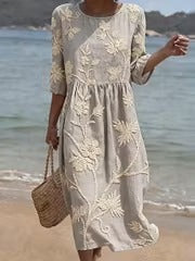 Jessy | Vestito midi in Seta con ricamo in Cotone