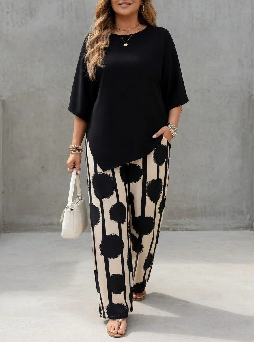 Patrizia | Coordinato con Blusa asimmetrica + Pantalone ampio