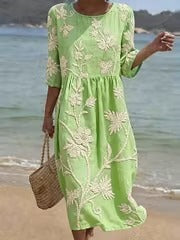 Jessy | Vestito midi in Seta con ricamo in Cotone