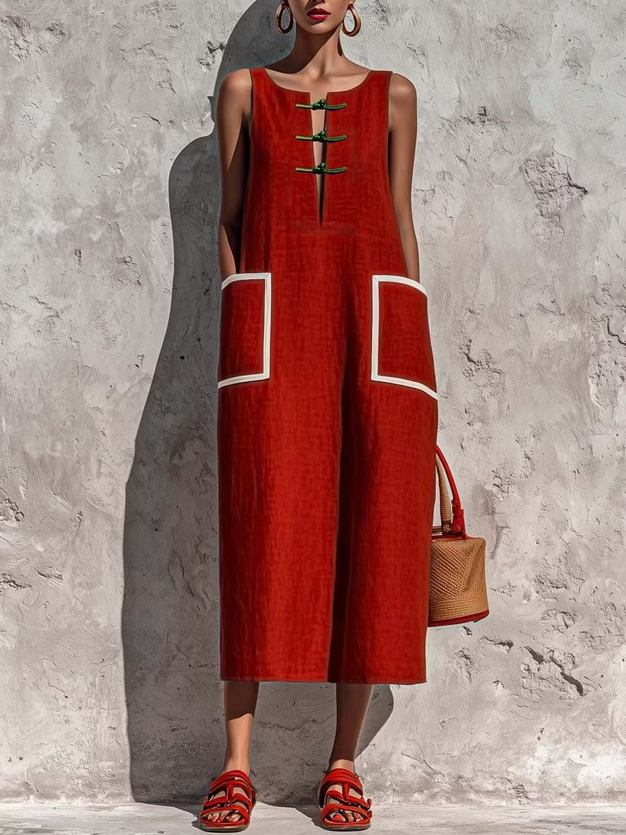 Yavanna | Vestito midi in lino e cotone con tasconi