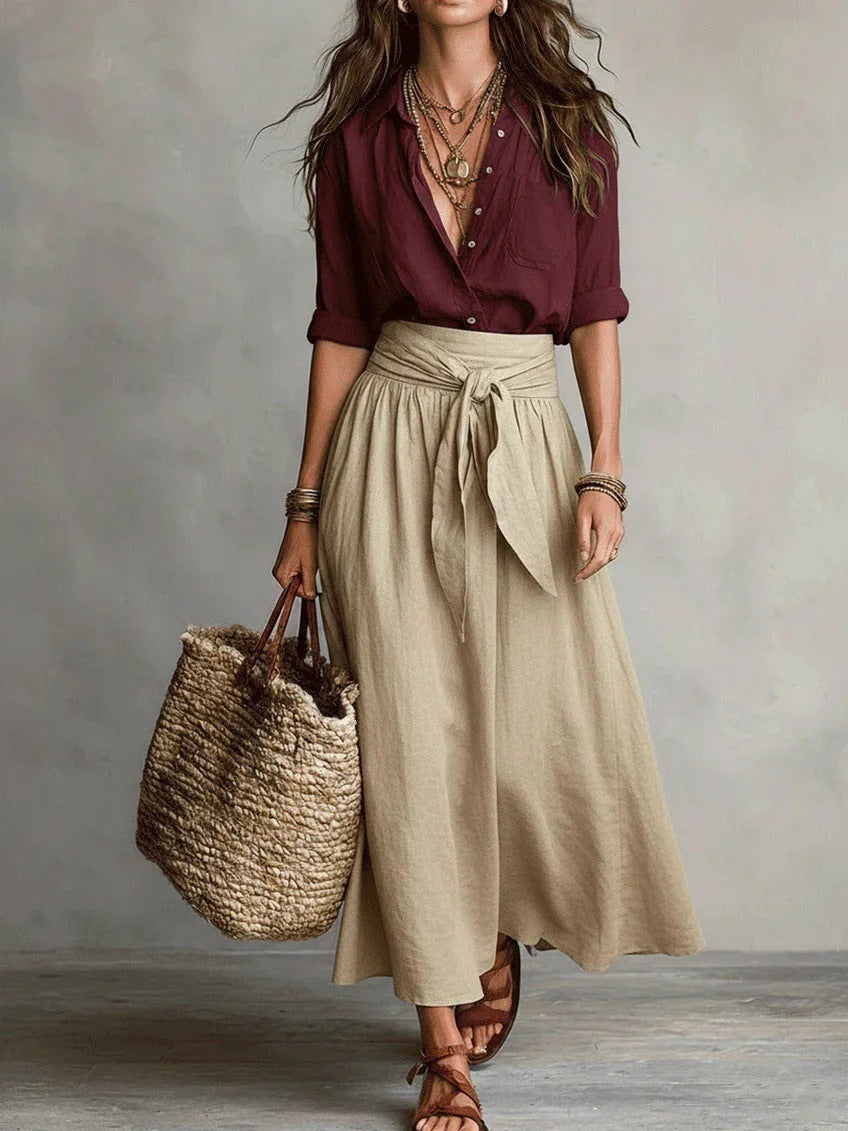 Yolanda | Coordinato seta e cotone con Gonna ampia