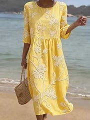 Jessy | Vestito midi in Seta con ricamo in Cotone