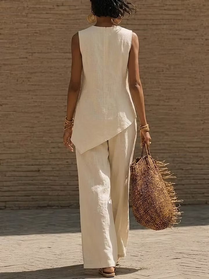 Elyndra| Coordinato in seta con dettaglio marrone