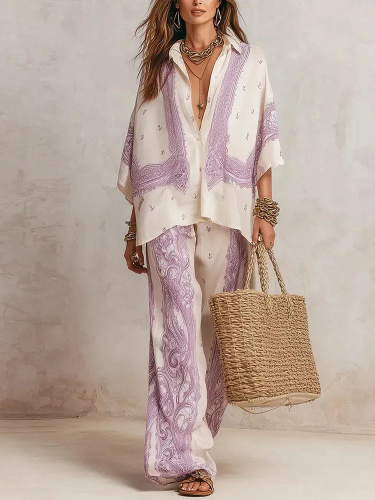 Viola | Coordinato pantalone wide leg + camicia