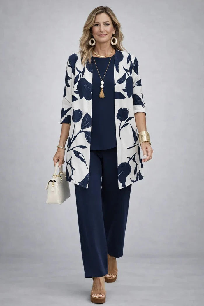 Manuela | Coordinato 3 pezzi 100% cotone con Blusa decorata