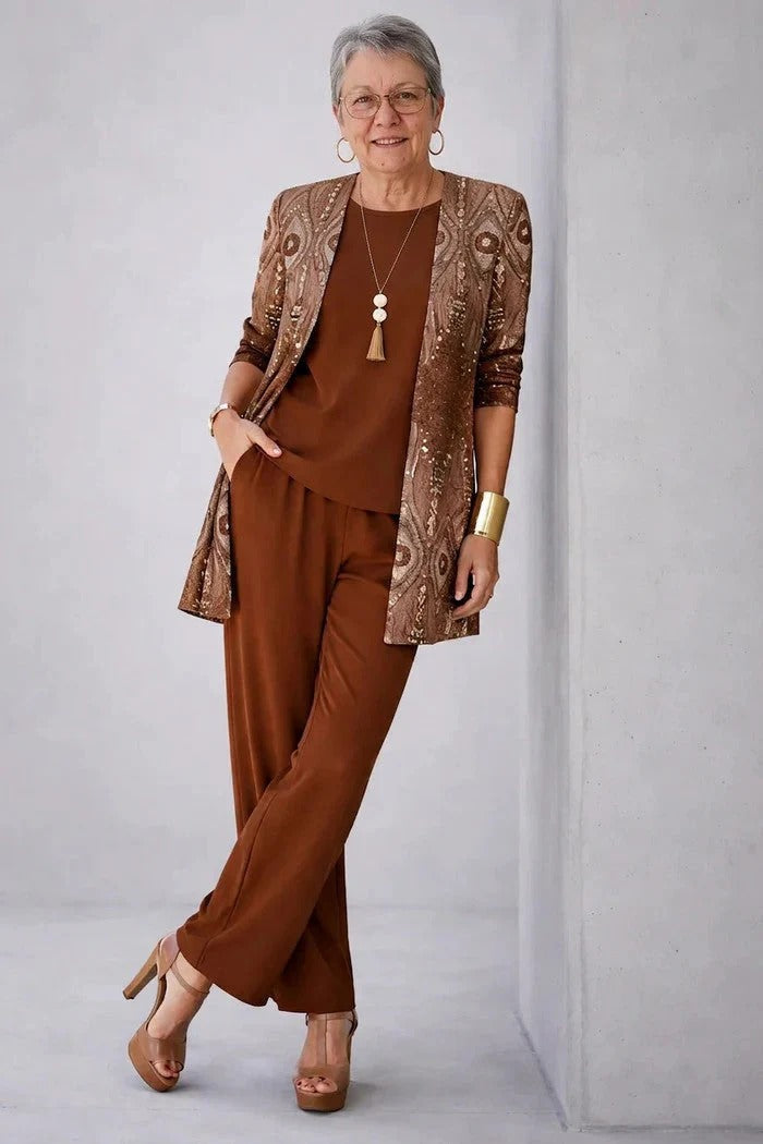 Manuela | Coordinato 3 pezzi 100% cotone con Blusa decorata