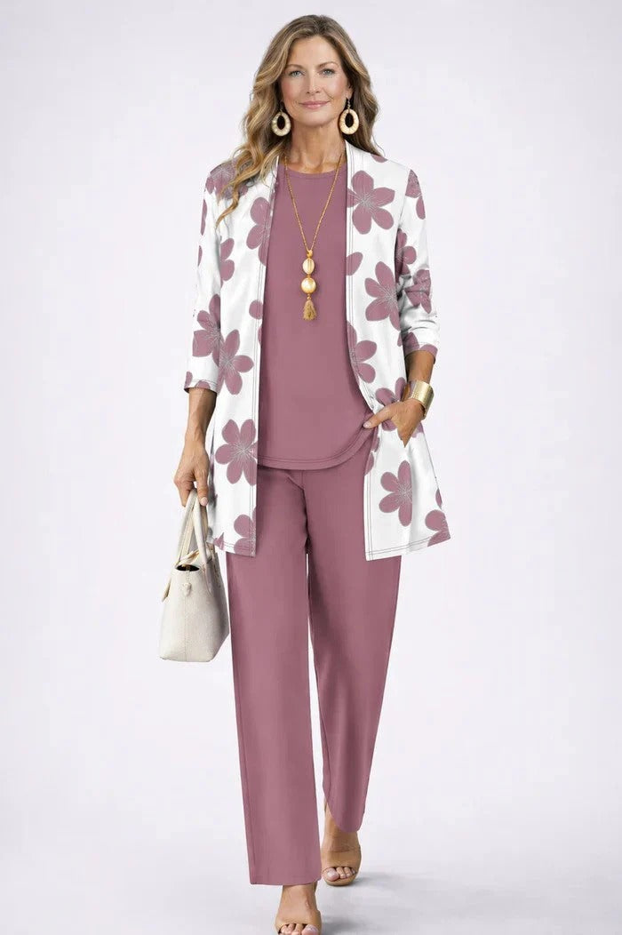 Manuela | Coordinato 3 pezzi 100% cotone con Blusa decorata
