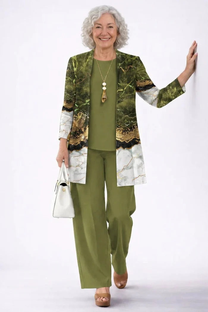 Manuela | Coordinato 3 pezzi 100% cotone con Blusa decorata