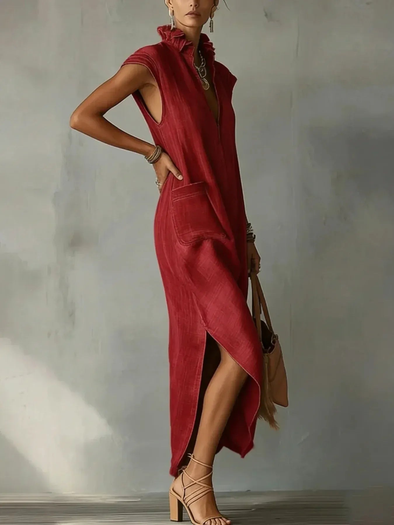 Fiorella | Abito midi in cotone strutturato con collo alto