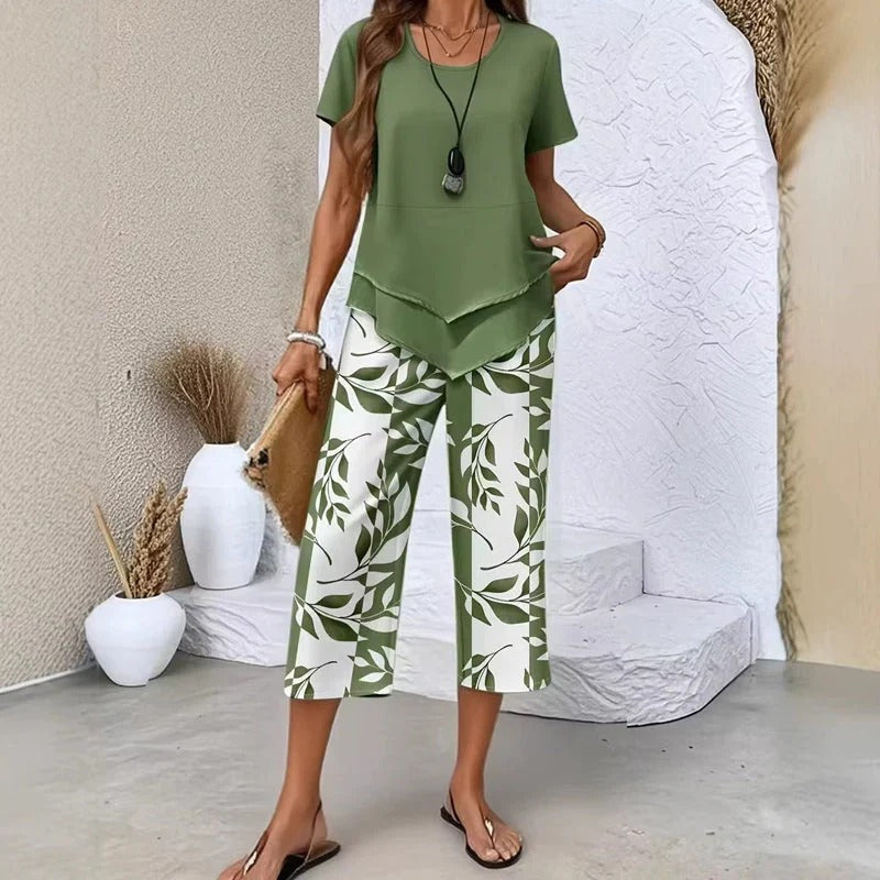 Veronica | Coordinato estate Blusa + Pantalone Capri 100% Cotone