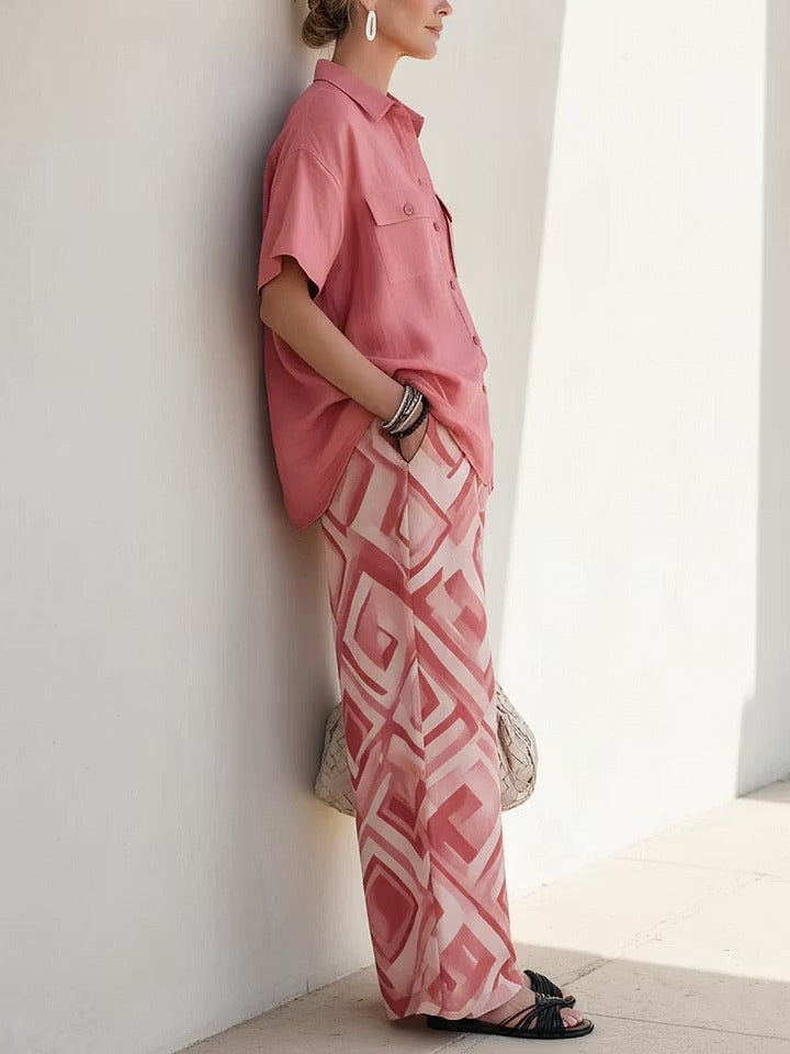 Zahira | Coordinato in lino con camicia e pantalone ampio
