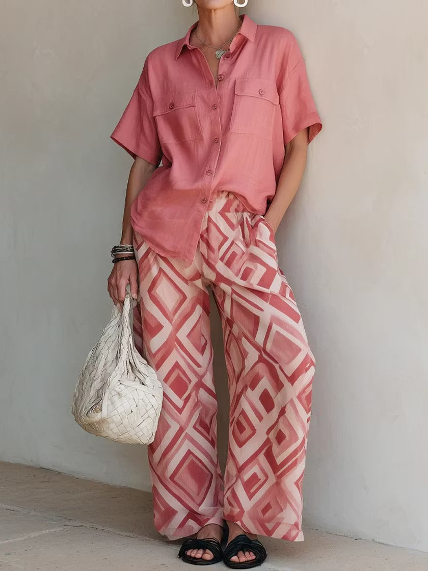 Zahira | Coordinato in lino con camicia e pantalone ampio