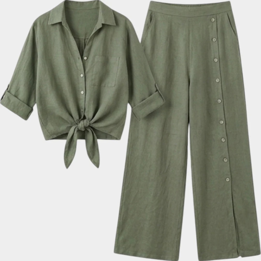 Ilaria | Coordinato in Lino con camicia knot e pantalone wide leg