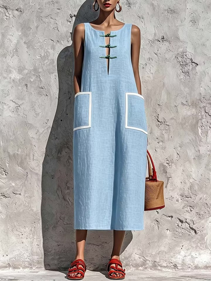 Yavanna | Vestito midi in lino e cotone con tasconi