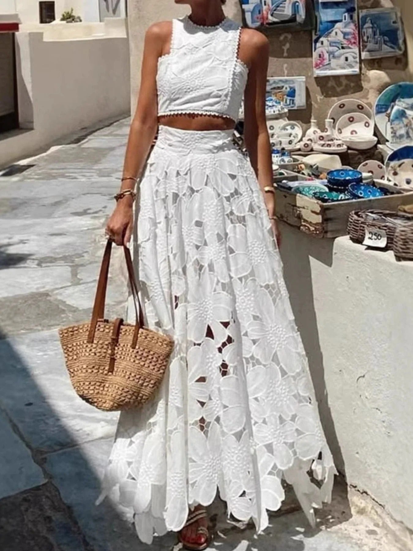 Cecilia | Coordinato Capri con gonna in pizzo