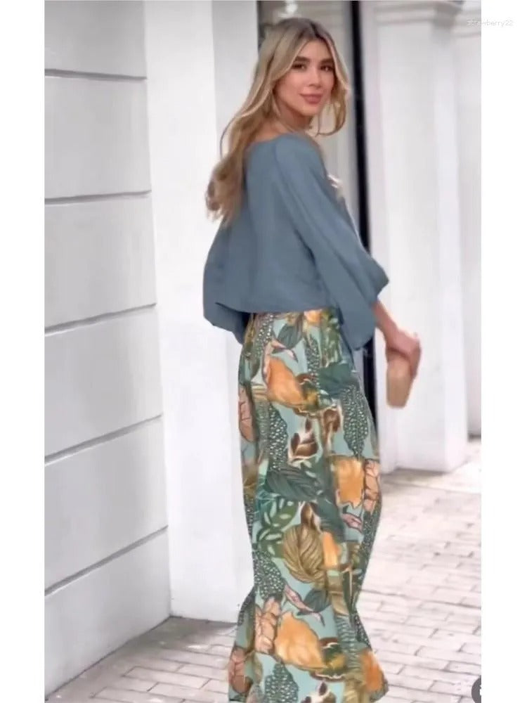 Aurora | Coordinato Gonna Tropical + Blusa Soft