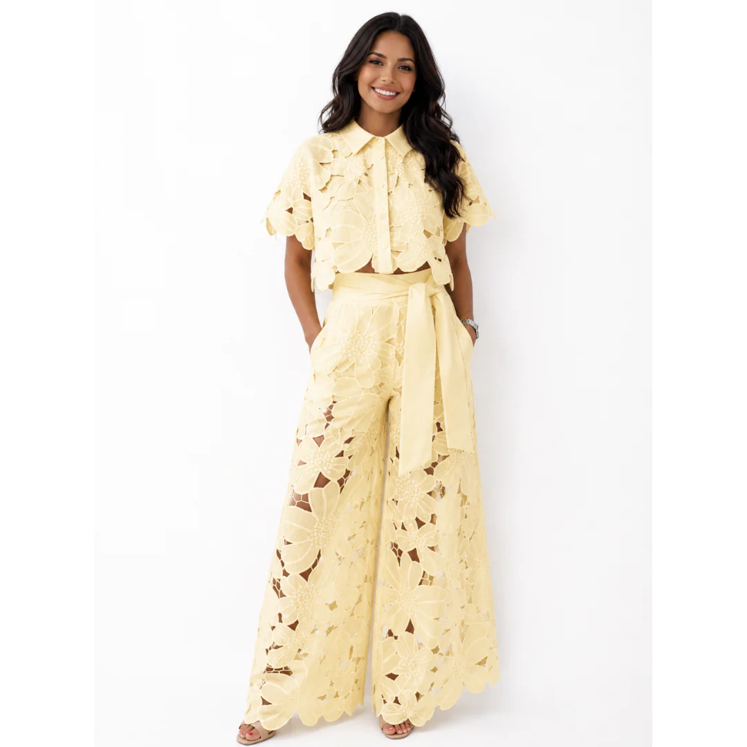 Eva | Coordinato traforato con pantalone ampio + camicia