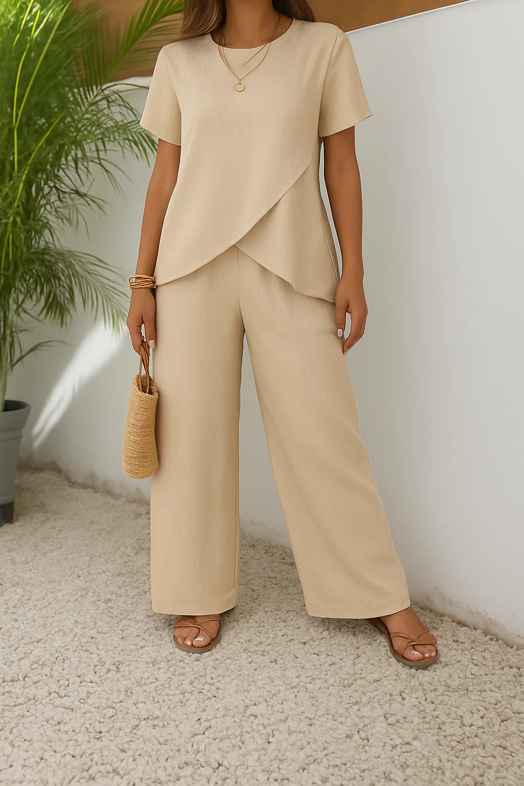 Alba | Coordinato in Cotone e seta Pantalone ampio + maglia asimmetrica