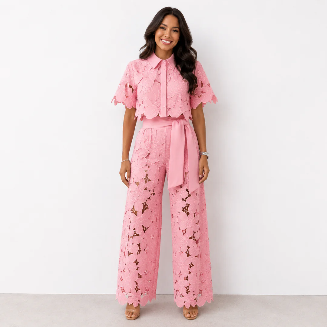 Eva | Coordinato traforato con pantalone ampio + camicia