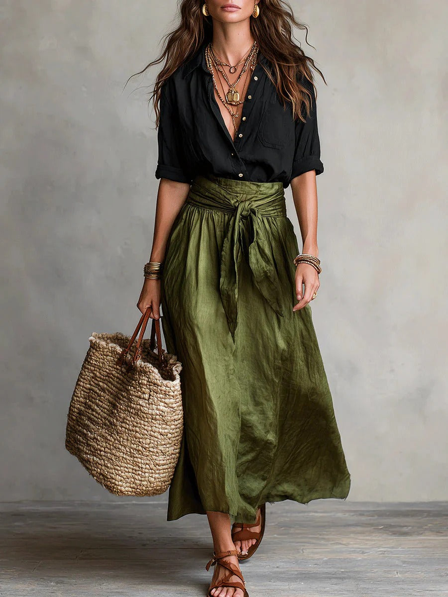 Yolanda | Coordinato seta e cotone con Gonna ampia