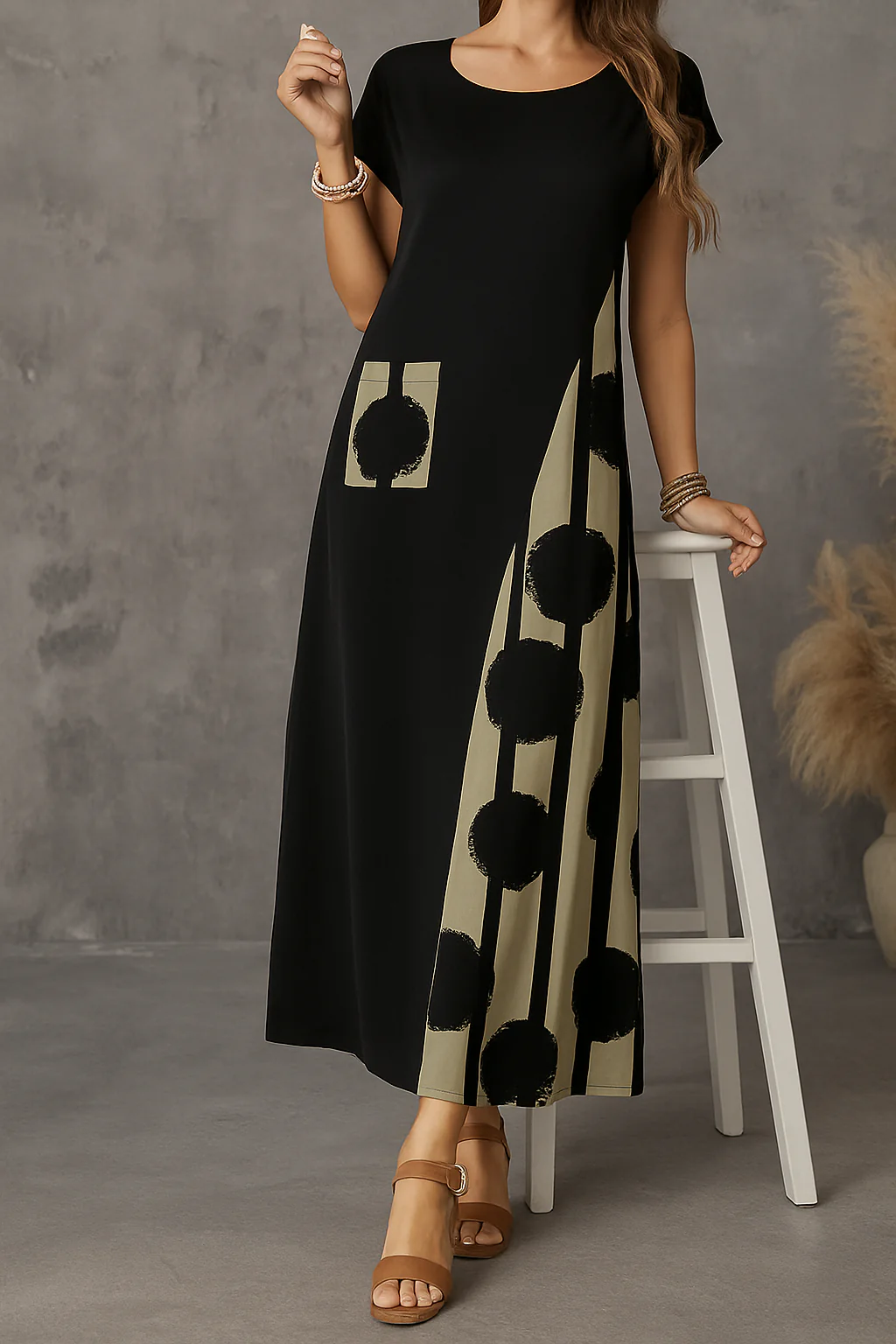 Paula | Vestito 100% seta con tasca decorata