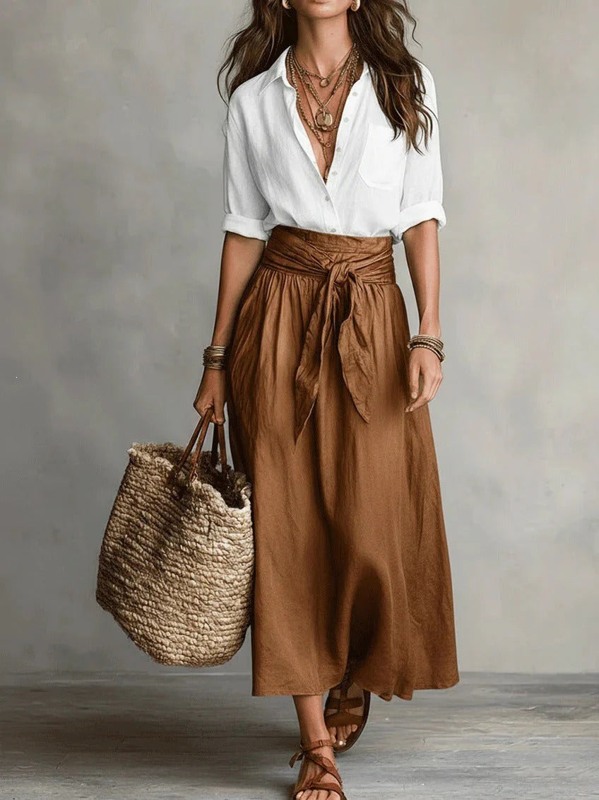 Yolanda | Coordinato seta e cotone con Gonna ampia