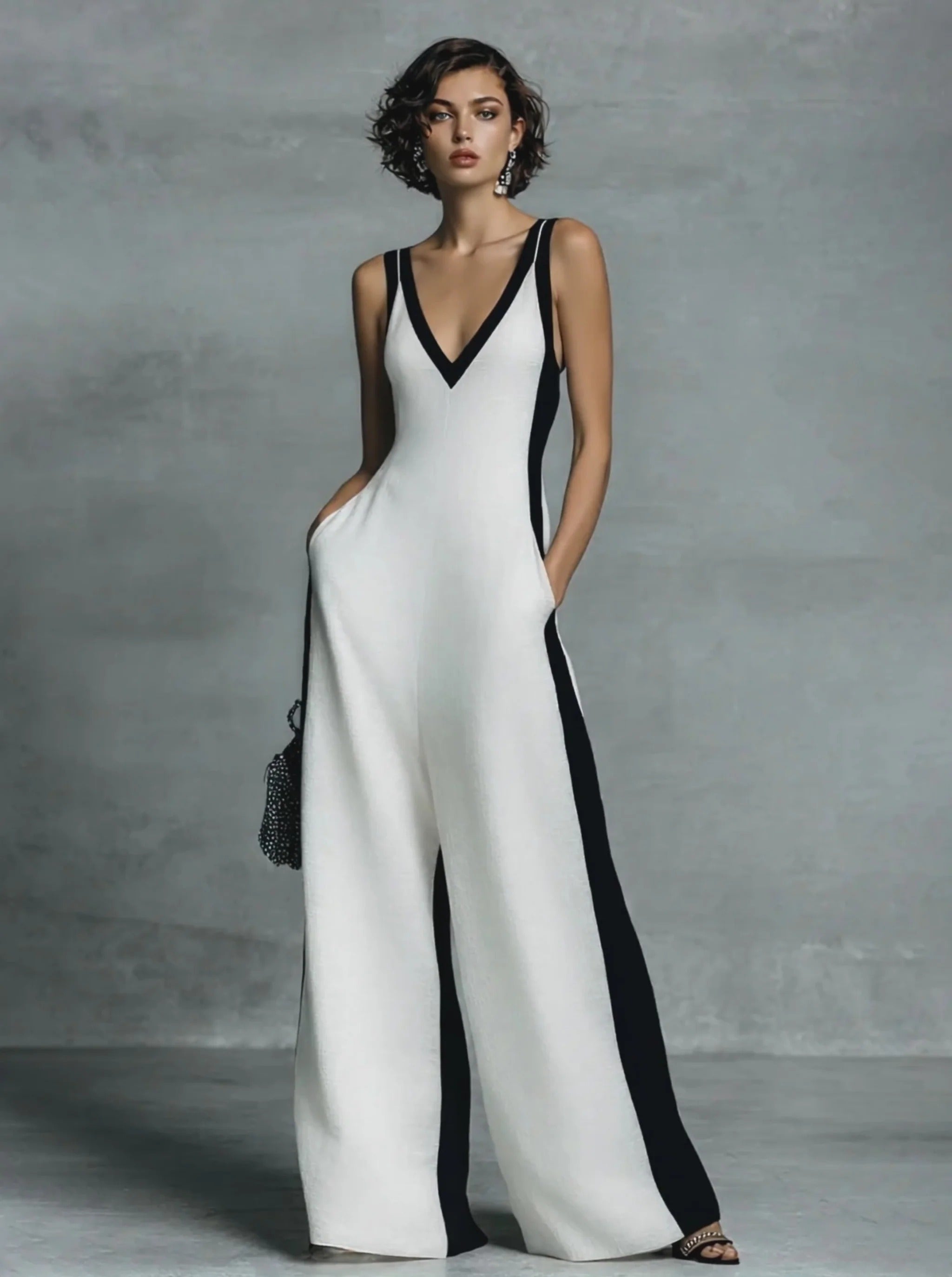 Carlotta | Tuta elegante bicolor con scollo profondo
