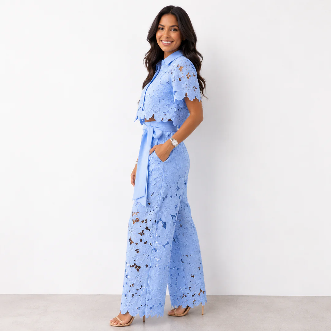 Eva | Coordinato traforato con pantalone ampio + camicia