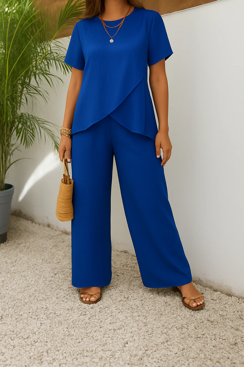 Alba | Coordinato in Cotone e seta Pantalone ampio + maglia asimmetrica