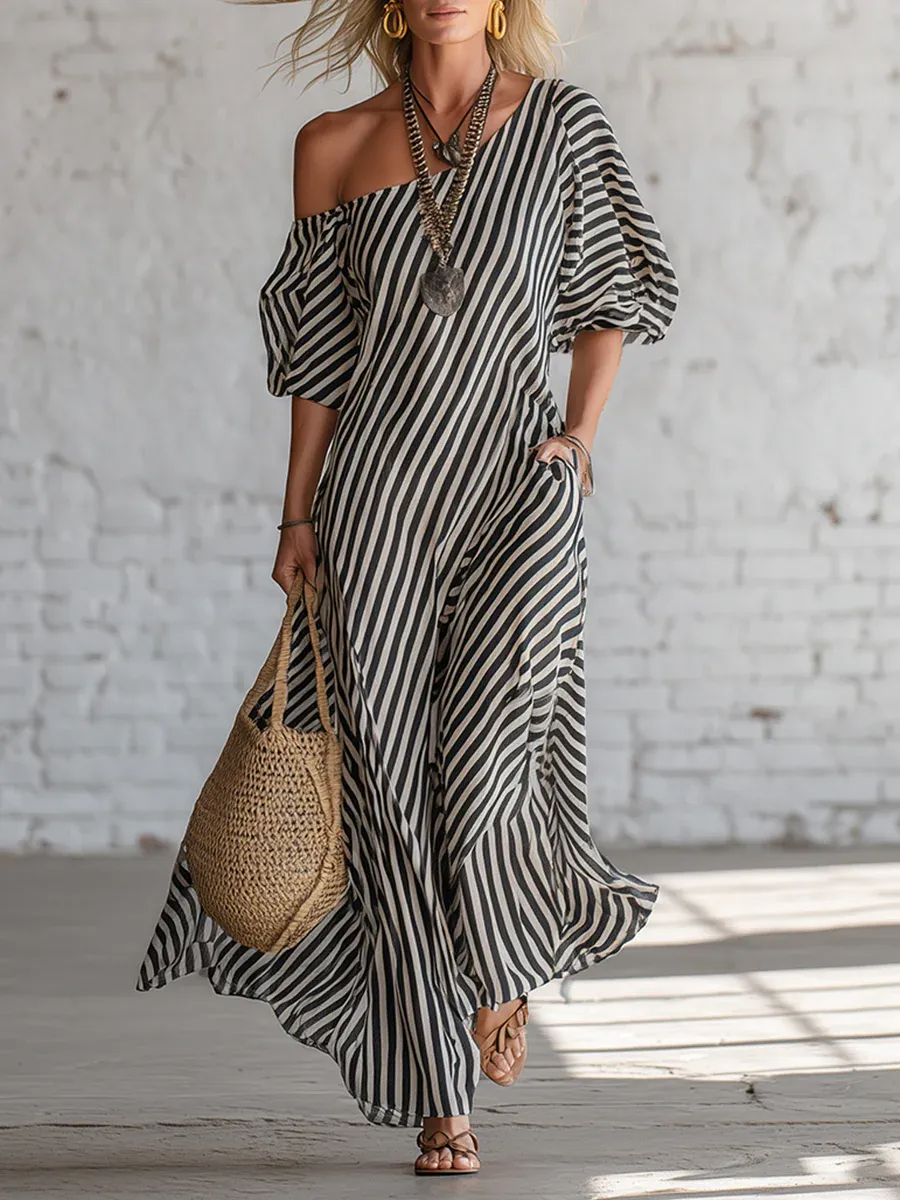 Jessica | Vestito Maxi 100% Cotone con spalla scoperta